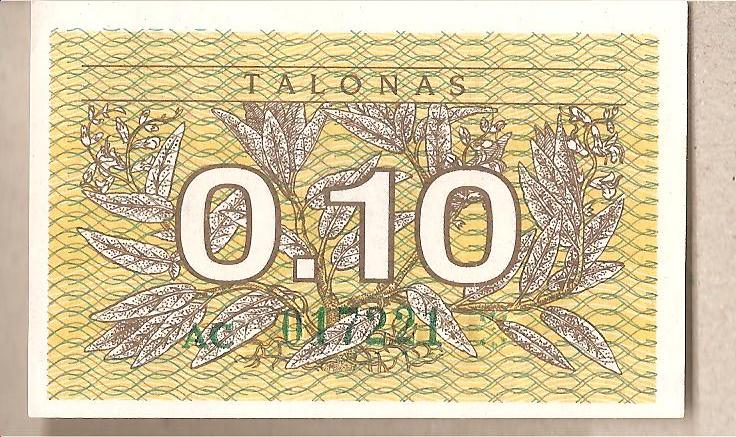 42635 - Lituania - banconota non circolata FdS da 0.10 Talonas - 1991