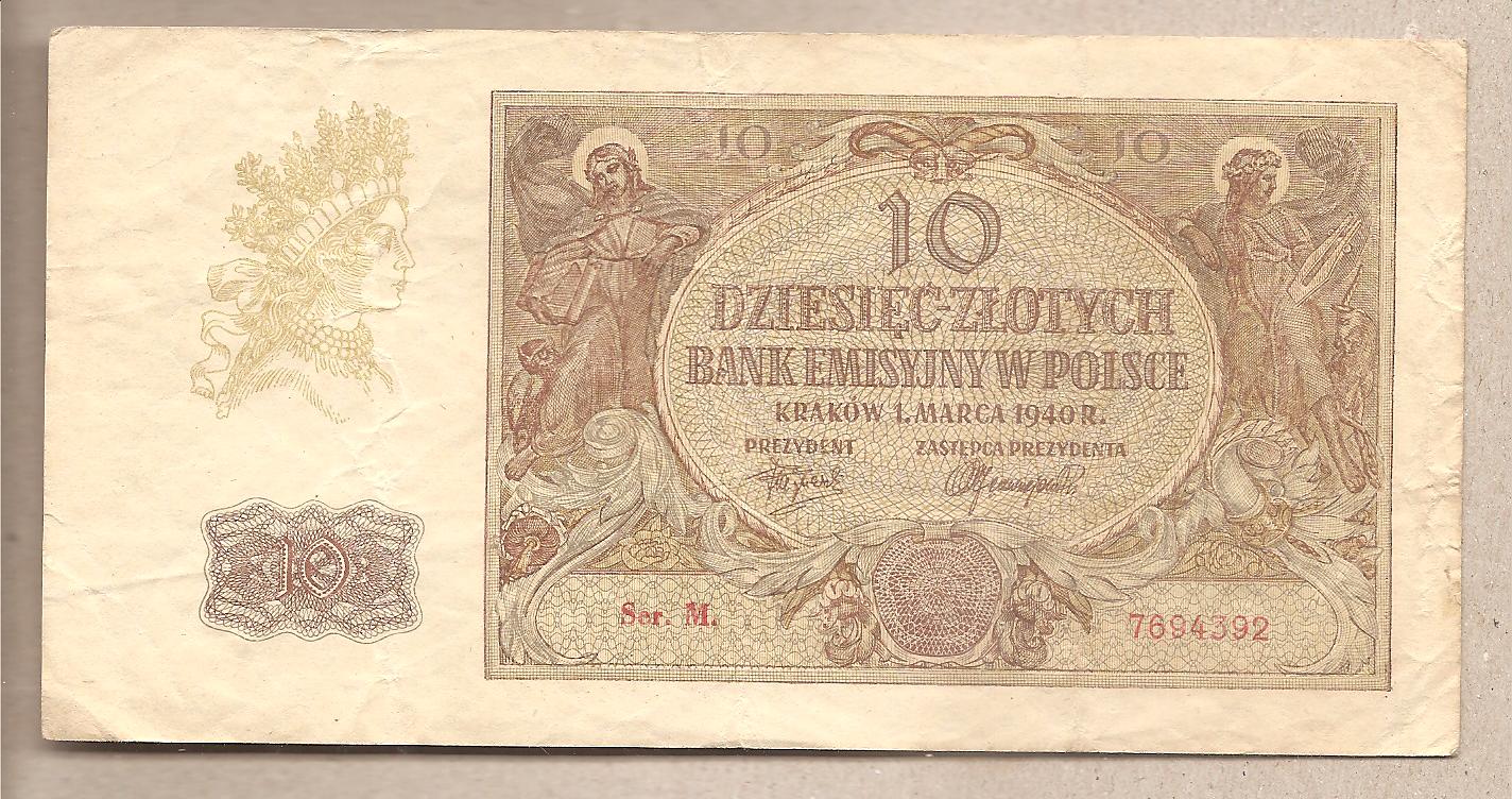 42637 - Polonia - banconota circolata da 10 Zloty  Occupazione Nazista   - 1940