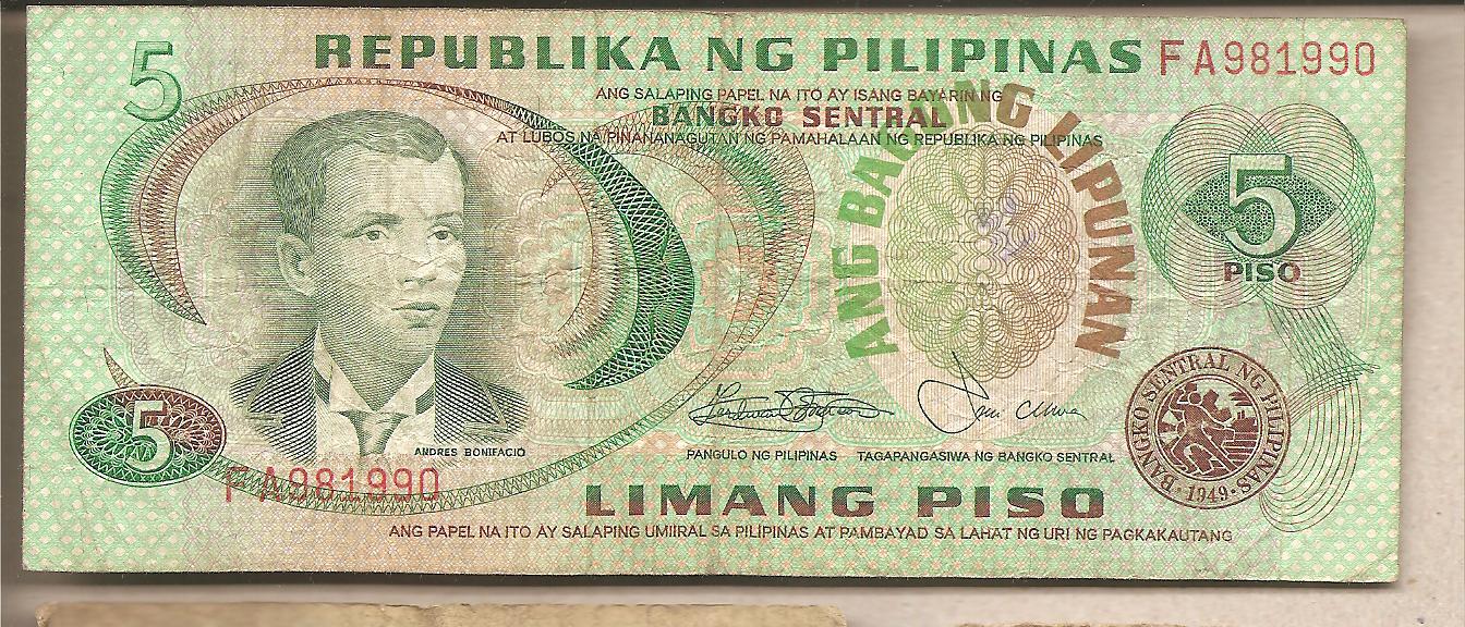 42684 - Filippine - banconota circolata da 5 Piso P-160c - 1978