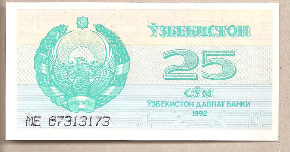 42691 - Uzbekistan - banconota non circolata FdS da 25 Som P-65a - 1992
