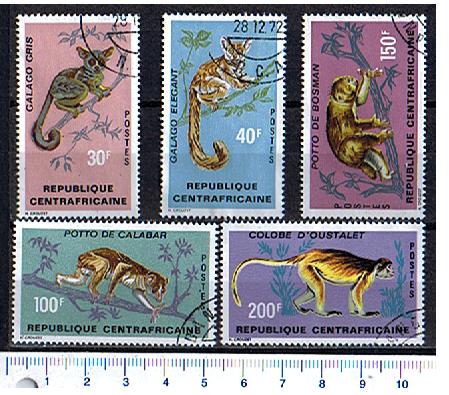 42792 - CENTRAFRICA 1971-3012-Yvert 150/154 * Scimmie diverse - 5 valori serie completa timbrata