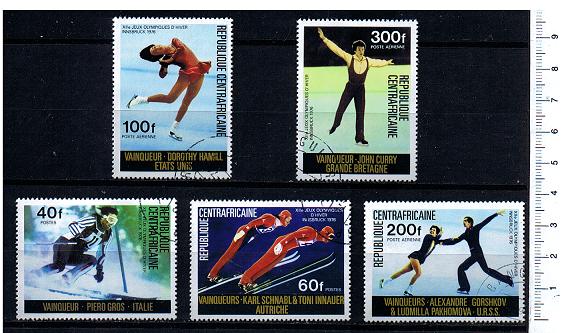 42800 - CENTRAFRICA 1976-3616-Yvert 262/3+A150/2 * Giochi olimpici di Innsbruck - 5 valori serie completa timbrata