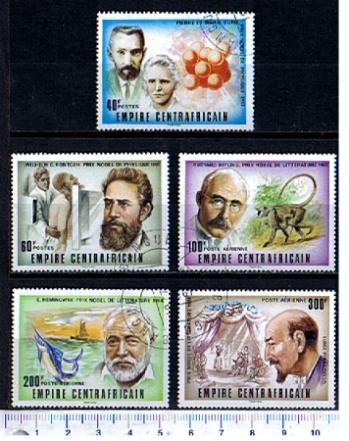 42808 - CENTRAFRICA 1976-3726 Vincitori Premi Nobel - 5 valori serie completa timbrata