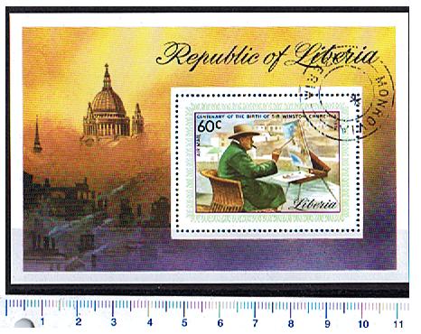 42884 - LIBERIA 1974-3319F * In memoria di Sir Winston Churchill - Foglietto completo timbrato