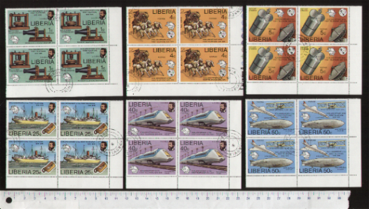 42904 - LIBERIA 1976-3598 100 Anni telefono - Quartine di 6 valori serie completa timbrata