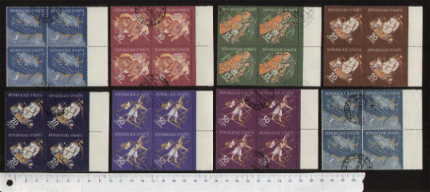 42930 - HAITI	1961-3293	Filibustieri dell Isola di Tortuga - Quartine di 8 valori serie completa timbrata