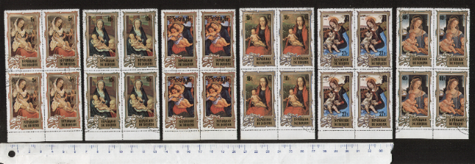 43010 - BURUNDI  1974-3385  Natale: Dipinti religiosi famosi - Quartine di 6 valori serie completa timbrata. Yvert #	631/33+A354/56