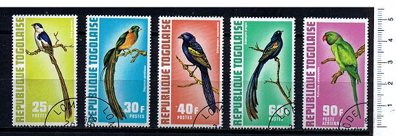 43129 - TOGO	1972-2498  Uccelli diversi del Togo - 5 valori serie completa timbrata - Yvert n 750/3+A185