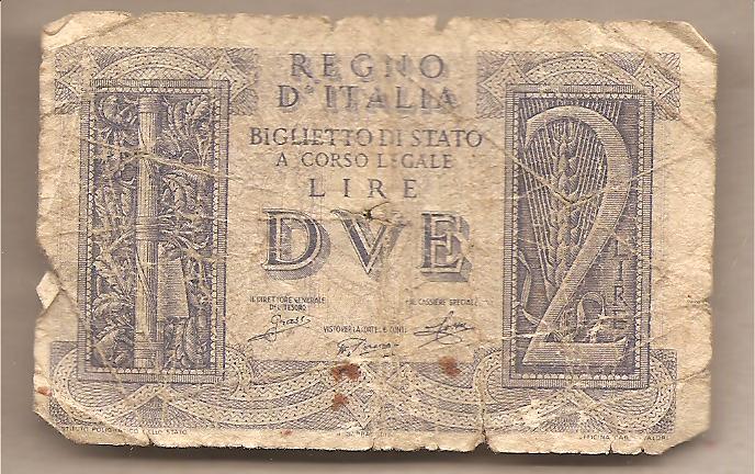43208 - Italia - banconota circolata da 2  Lira  Impero  P-27 - 1944
