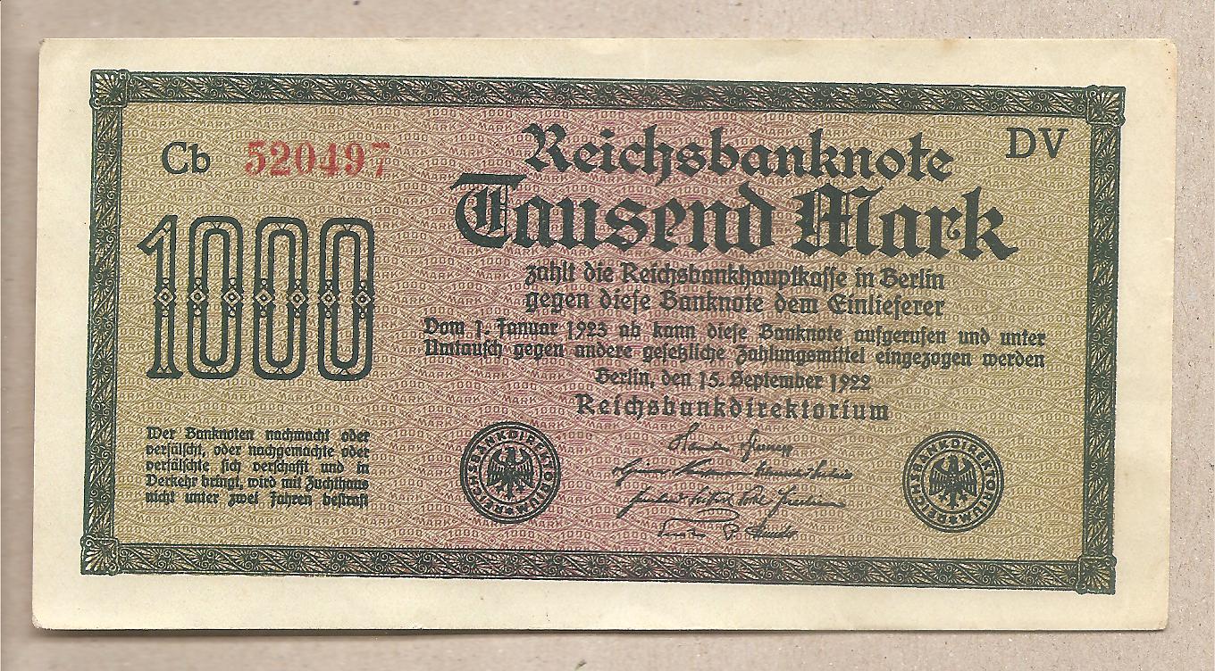 43280 - Germania - banconota non circolata FdS da 1000 Marchi P-76g/2 - 1922