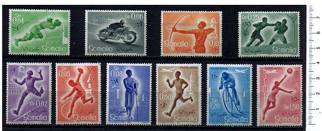 43283 - SOMALIA	1958-1233  sport soggetti diversi - 	10 valori serie completa nuova - Yvert n 259/65+A69/71