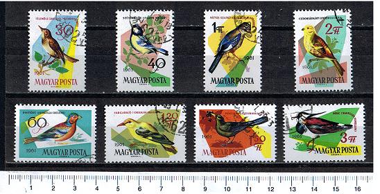 43345 - UNGHERIA	1961-3565  Uccelli soggetti diversi	 - i8 valori serie completa timbrata - Yvert n 1478/85