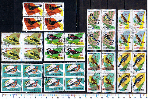 43346 - UNGHERIA	1961-3565  Uccelli soggetti diversi	 - i8 valori serie completa timbrata in quartina - Yvert n 1478/85