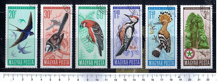 43352 - UNGHERIA	1966-3572  Uccelli soggetti diversi	- 6 valori serie completa timbrata - Yvert n 1809/14