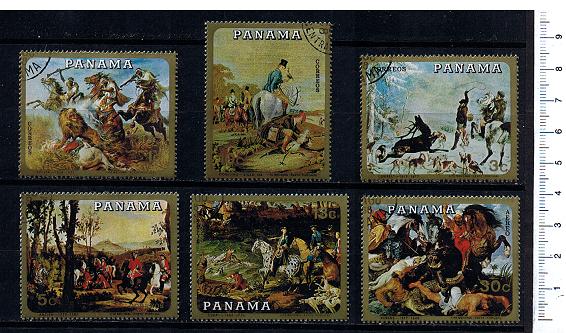 43374 - PANAMA	1968-PA-25  La caccia, dipinti famosi  -  6 valori serie completa timbrata - Yvert n 492/5+A454/5