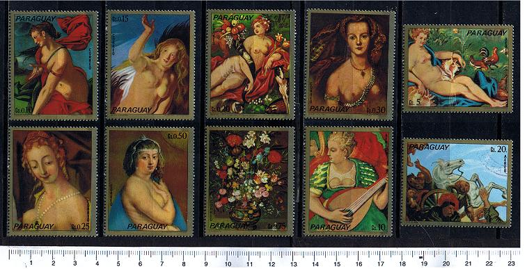 50981 - PARAGUAY	1973-2599  Museo di Firenze dipinti famosi con nudi - 10 valori serie completa con p.a. timbrata - Yvert n 1286/92+A637/9