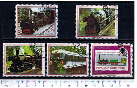 43438 - PARAGUAY	1987-271  150 Anni Ferrovie Austriache  -  5	valori serie completa timbrata