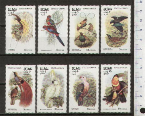 43476 - OMAN	1973-135  Uccelli esotici, soggetti diversi  -  8 valori serie completa nuova