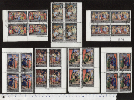 43536 - MONGOLIA	1974-3412  Dipinti di pittori famosi	- 7 valori serie completa timbrata in quartina - Yvert n 703/09