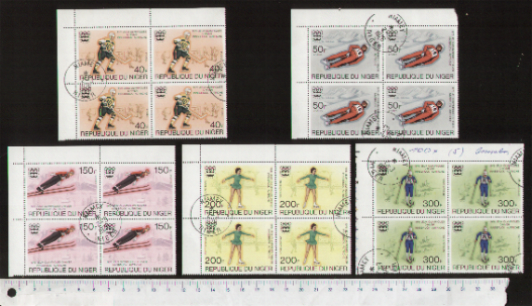 43560 - NIGER	1976-3601  Olimpiadi invernali di Innsbruck - 5 valori serie completa timbrata in quartina - Yvert n 352/4+A263/4