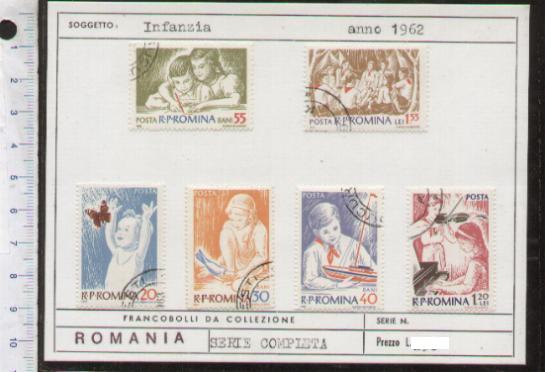 43611 - ROMANIA	1962-D-412 infanzia - 6valori serie completa timbrata - Yvert n 1873-78