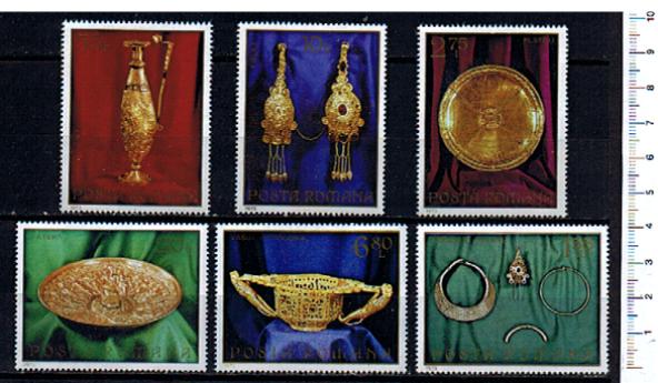 43627 - ROMANIA	1973-2803/08	Tesori arte orafa Daco-Romana di Pietroasa, 4 secolo - 6 valori serie completa nuova MNH - scott. 2428-33		