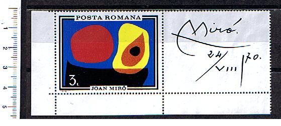43651 - ROMANIA	1970-2579/V scott. 2216  Dipinto astratto di by Joan Miro  - 1 valore con vignetta completo nuovo senza colla lavato 57
