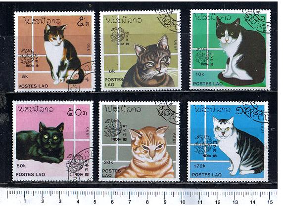 43960 - LAOS	1989-213/B  Gatti soggetti diversi  -  6 valori serie completa timbrata