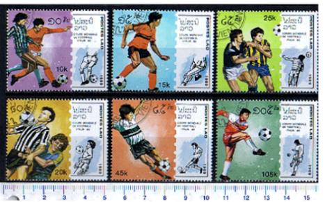 43978 - LAOS	1989-421  Campionati calcio Italia  90  - 6 valori serie completa timbrata -