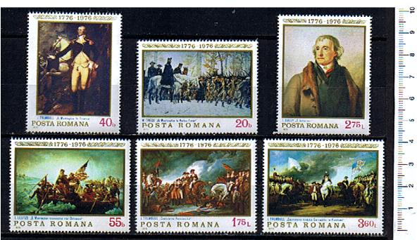 44267 - ROMANIA	1976-Yvert 2943/48	  Bicentenario Americano: Dipinti - 6 valori serie completa nuova