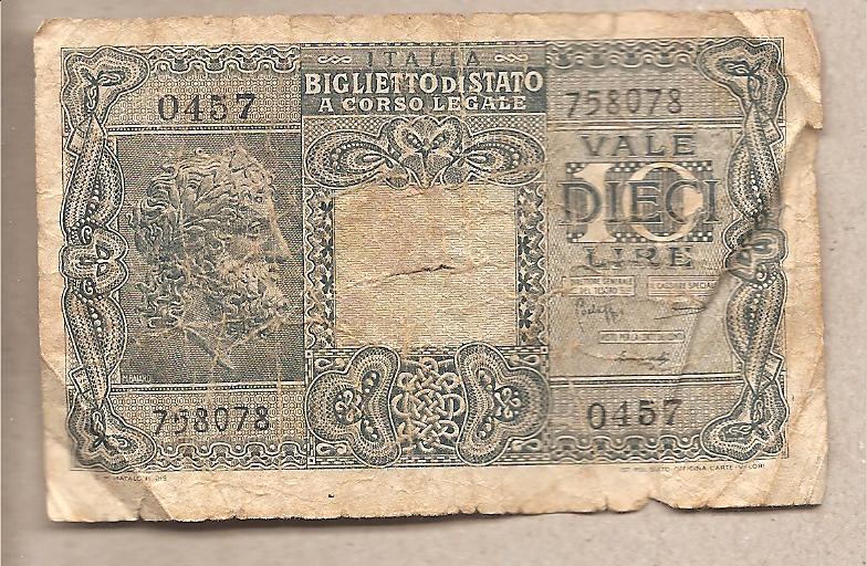 44302 - Italia - banconota circolata da 10 Lire  Giove  Bolaffi Simoneschi Giovinco - 1944