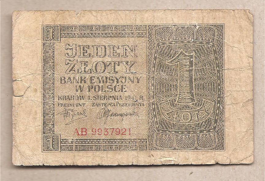 44327 - Polonia - banconota circolata da 1 Zloty P-99a - 1941