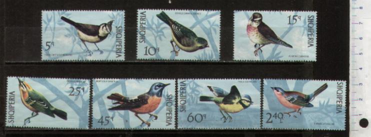 44411 - ALBANIA	1971-Yvert n1310-1316	Uccelli soggetti diversi  - 7 valori serie completa nuova senza colla
