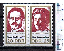 44471 - D.D.R.	1971-Yvert n1335-36 *	Centenario nascita di Karl Liebknecht e di Rosa Luxemburg  - 2 valori serie completa nuova senza colla