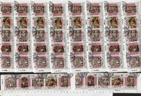 44542 - YEMEN Regno S-147/A * OFFERTA PER RIVENDITORI - Natale 1970: dipinti Religiosi -  10 seriette uguali da 5 valori timbrati