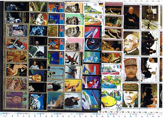 44561 - AJMAN  Per Rivenditori: Confezione da 10 per tipo di 65 francobolli diversi timbrati in totale 650 francobolli