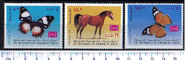 44584 - YEMEN Kingdom 1968-451-53 Farfalle e cavallo - 3 valori serie completa nuova senza colla (Lavati)