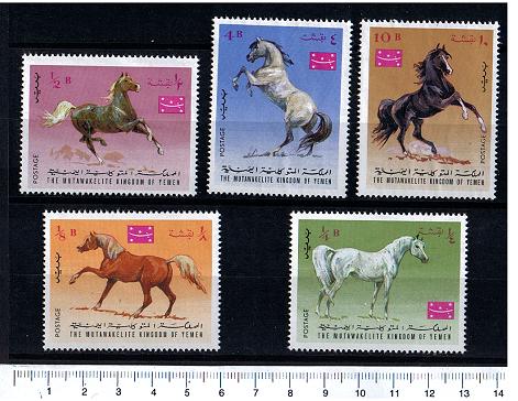 44826 - YEMEN Kingdom 1967-# 429-33  *  	Cavalli purosangue diversi - 5 valori serie completa nuova senza colla