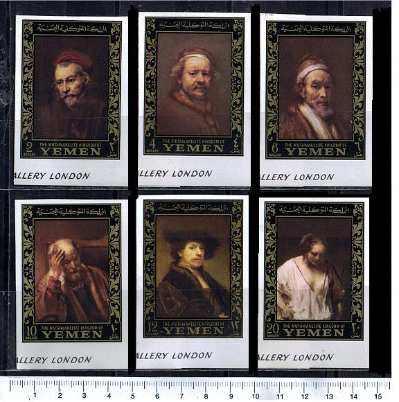 44845 - YEMEN Kingdom 1967-# 278-83 *   Dipinti di Rembrandt - cornice Oro - 6 valori non dentellati serie completa nuova senza colla