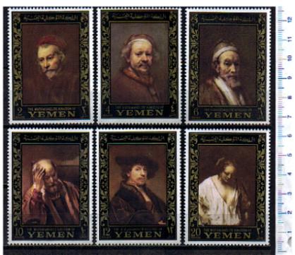 44846 - YEMEN Kingdom 1967-# 278-83 *   Dipinti di Rembrandt - cornice Oro - 6 valori dentellati serie completa nuova senza colla