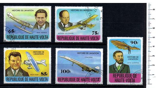 45144 - ALTO VOLTA 1977-3739 - Yvert 449-453  *	Storia dell Aviazione - 5 valori serie completa timbrata
