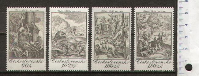 45244 - CECOSLOVACCHIA	1974- Yvert 2083-86 *  	Scene di Caccia su Antiche Stampe - 6 valori serie completa nuova senza colla