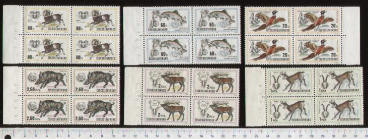 45361 - CECOSLOVACCHIA	1971-Yvert 1858-63 *   	Animali soggetti diversi - 6 valori serie completa nuova senza colla in Quartina