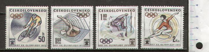 45377 - CECOSLOVACCHIA	1972-Yvert 1911-14 *	Giochi Olimpici di Monaco - 4 valori serie completa nuova senza colla