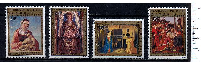 45448 - TCHAD	1972-3000- Yvert A134/137 *	Natale dipinti famosi di artisti Italiani   - 4 valori serie completa timbrata