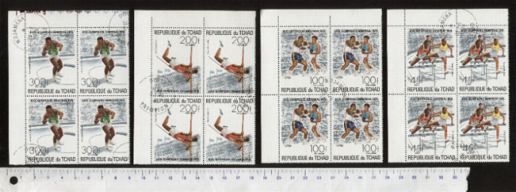 45489 - TCHAD	1976-3643-Yvert 312+A179/81 * Giochi Olimpici di Montreal - 4 valori serie completa timbrata in Quartina