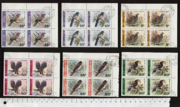 45534 - LIBERIA 1977-3650-Yvert 736/741 * Uccelli selvatici della Liberia   - 6 valori serie completa timbrata in Quartina