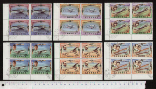 45544 - LIBERIA 1978-3781  *	Progressi dell Aviazione - 6 valori serie completa timbrata in Quartina