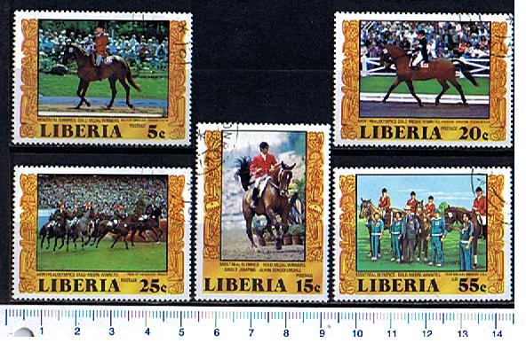 45548 - LIBERIA 1977-3688 * Ippica medaglie Oly a Montreal - 5 valori serie completa timbrata