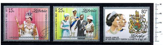 45552 - LIBERIA 1977-3689 * 25 anni di Regno Regina Elisabetta - 3 valori serie completa timbrata